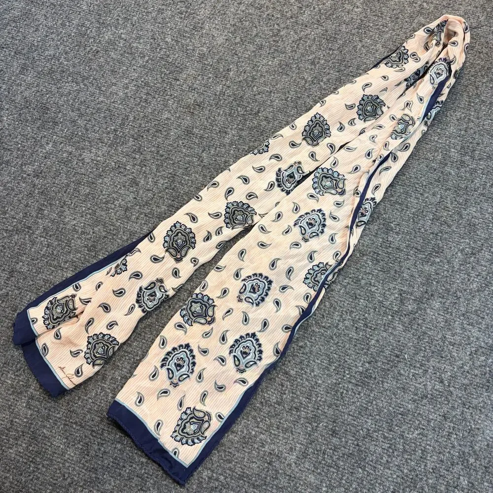 Ginnie Johnson Vintage Blue Cream Paisley Scarf Silk Long Rectangular Neck 9x56